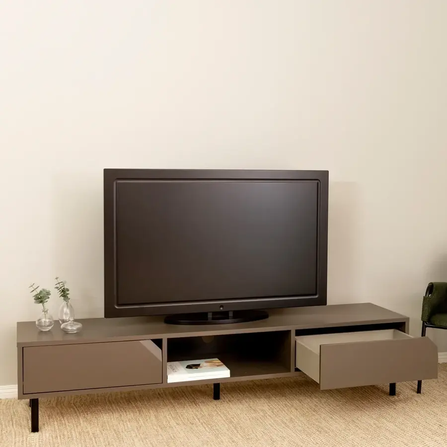 Corner TV-meubel 2-Deuren en Kubus Donker Taupe