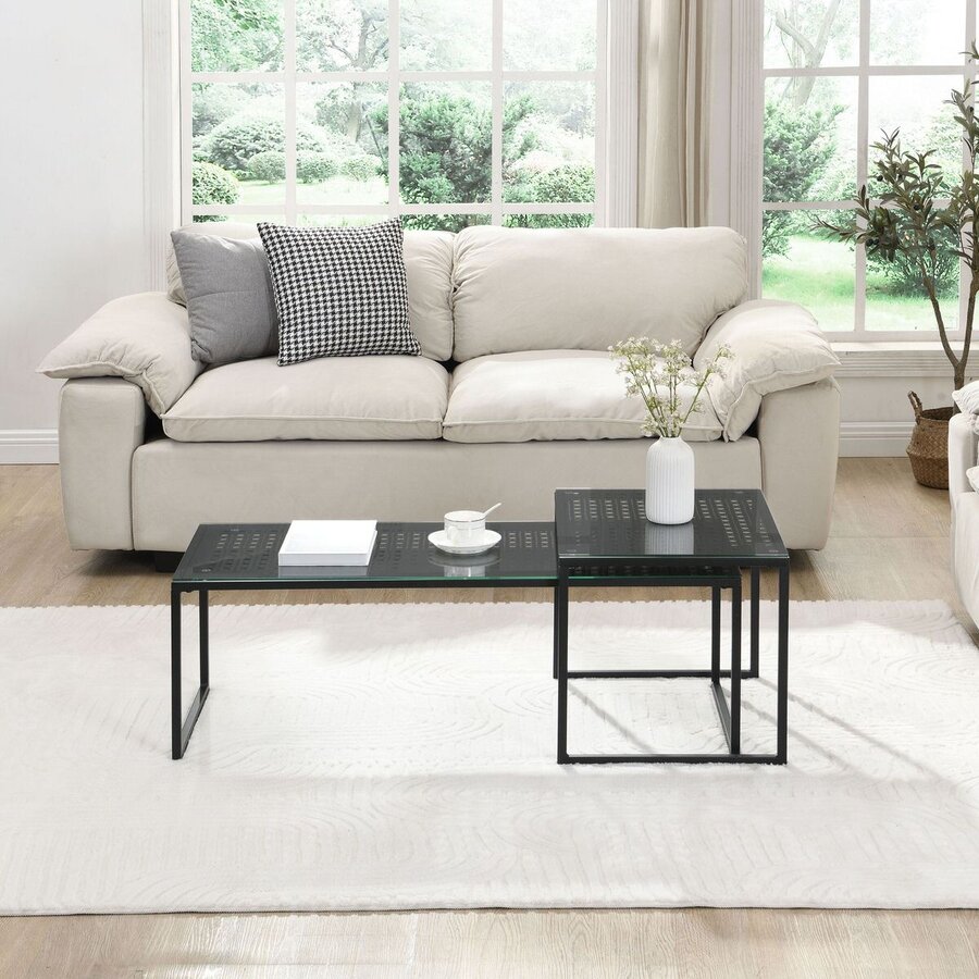 Amar Glazen Salontafel Set Zwart