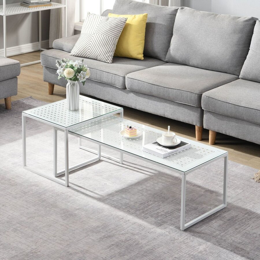 Amar Glazen Salontafel Set Wit