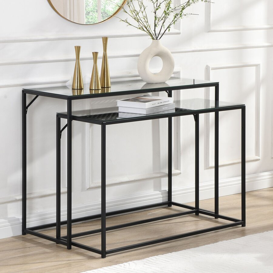 Amar Glazen Sidetable Set Zwart