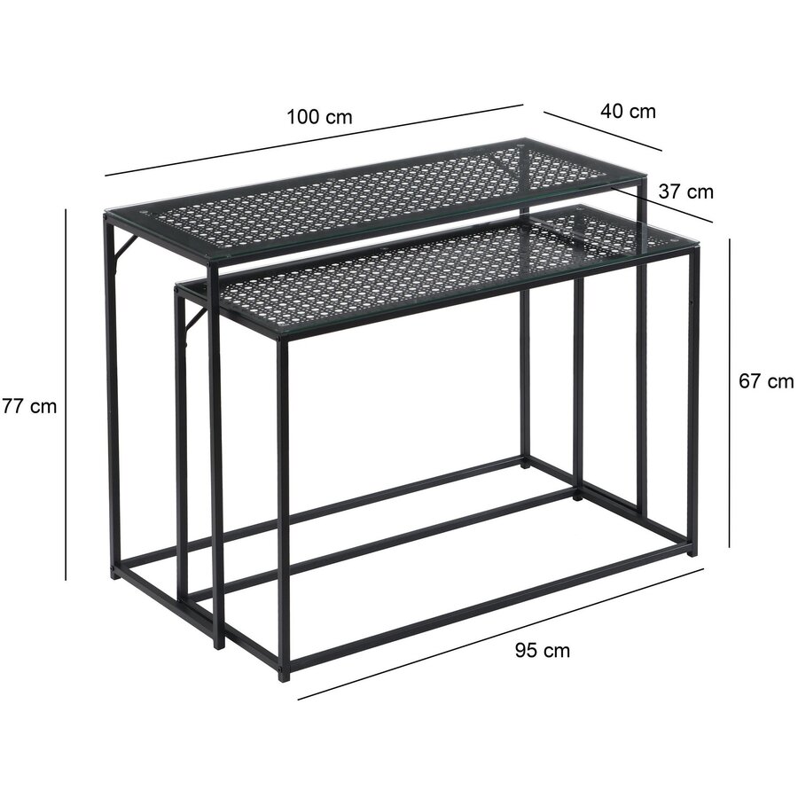 Amar Glazen Sidetable Set Zwart