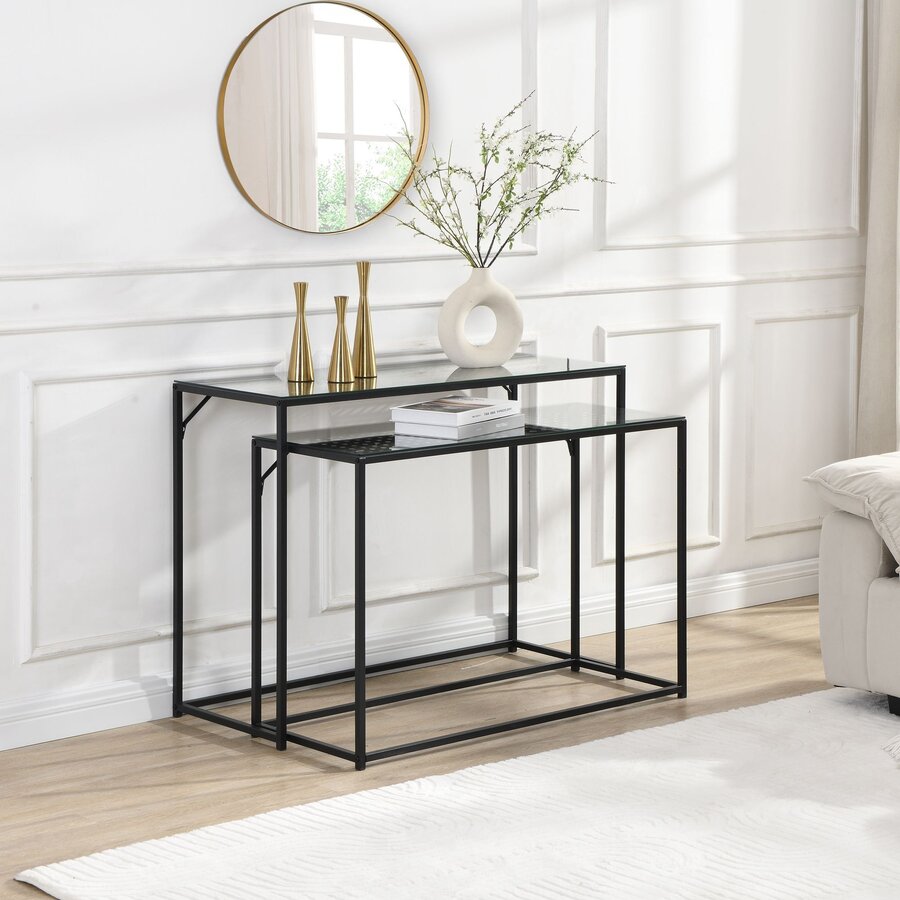 Amar Glazen Sidetable Set Zwart