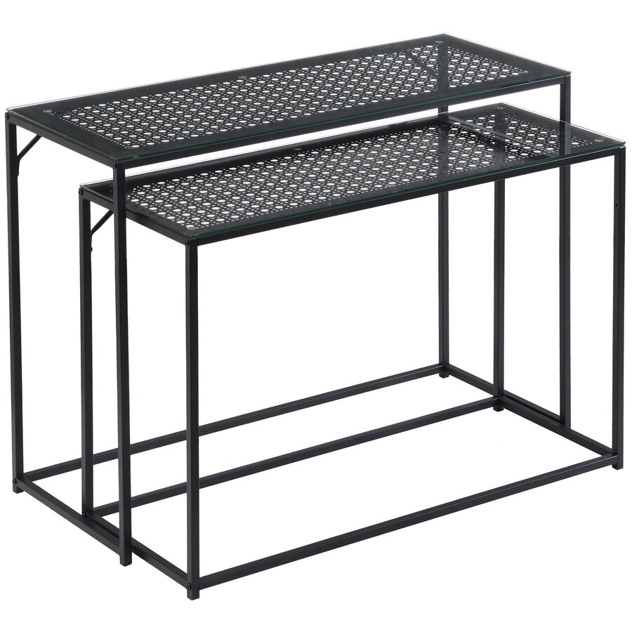 Amar Glazen Sidetable Set Zwart