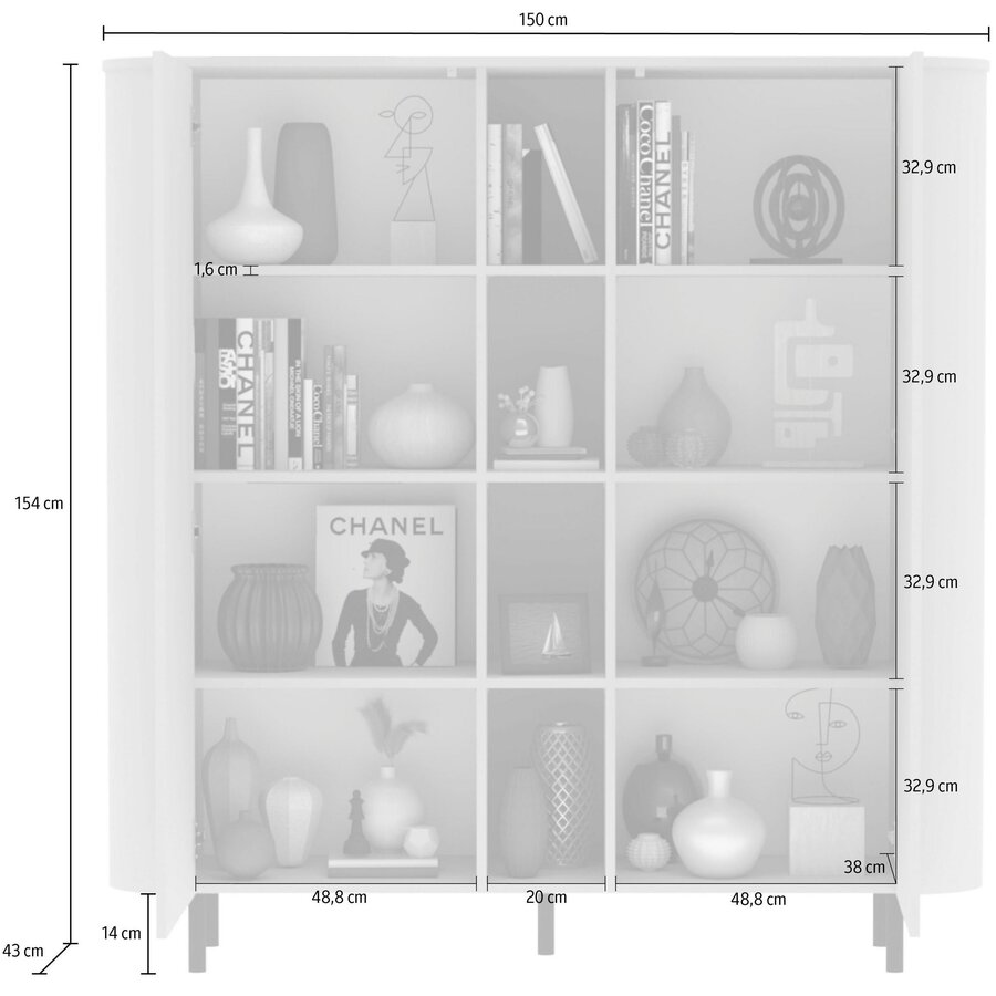 Lido Cashmere Opbergkast 2-Deuren 4-Open Vakken