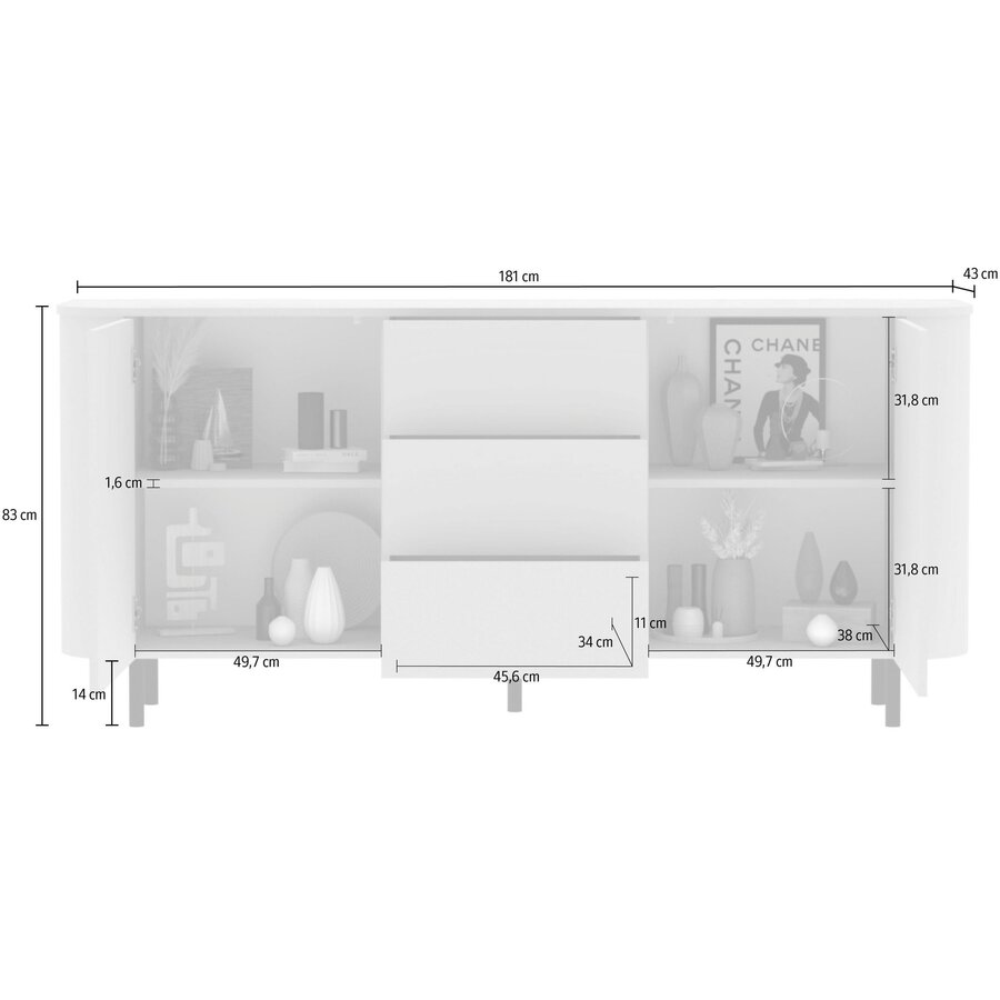 Lido Cashmere Dressoir met 2-Deuren 3-Lades