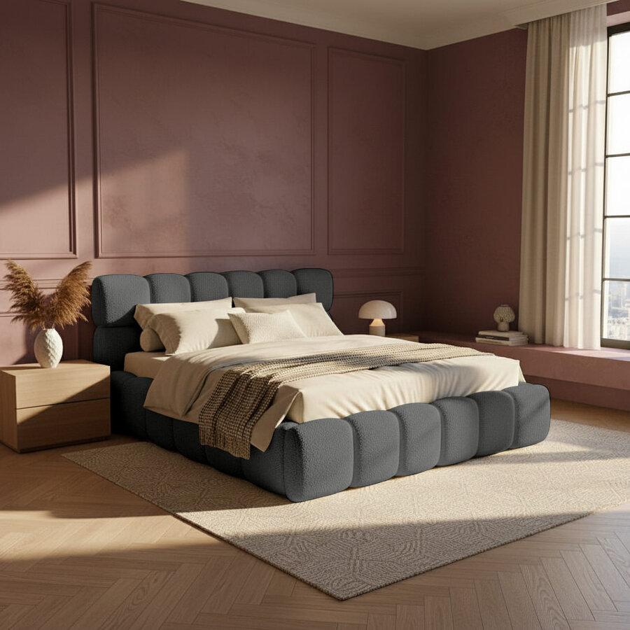 Boston Slim 160 x 200 cm Gestoffeerd Bed Donkergrijs