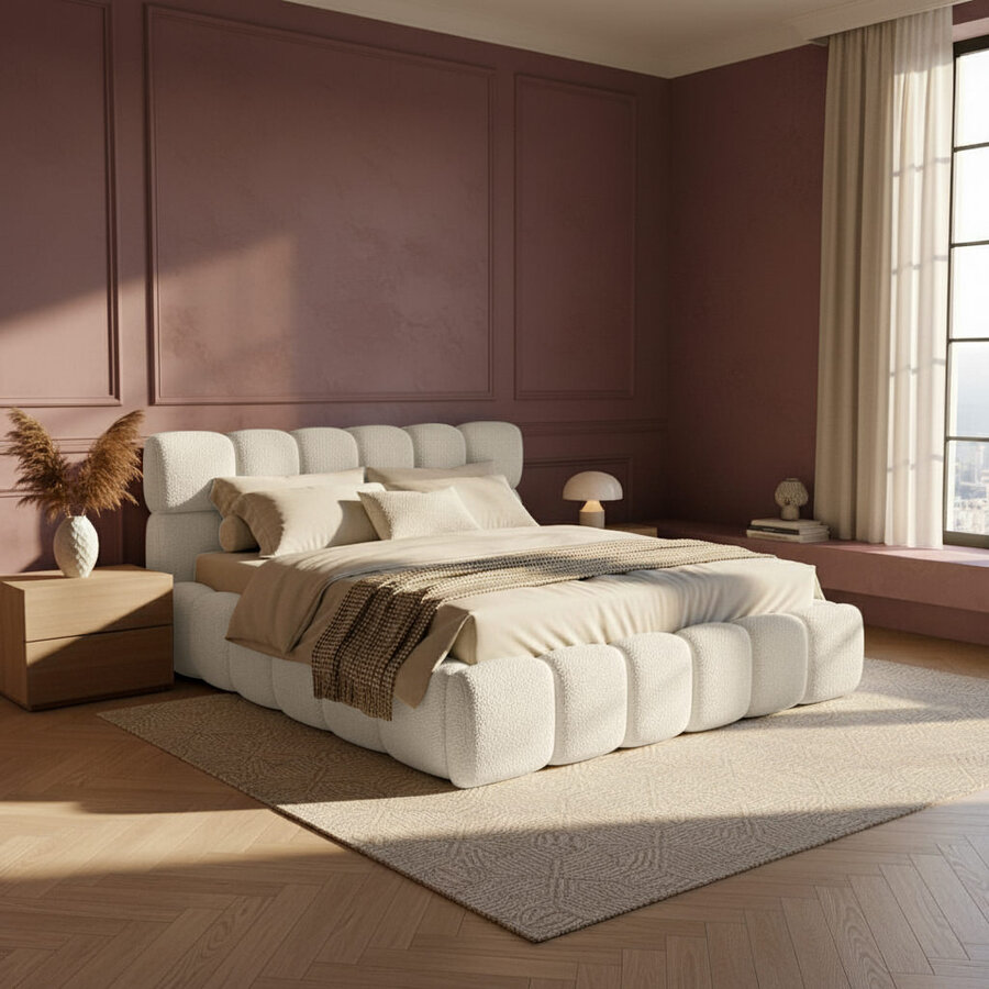 Boston Slim 200 x 200 cm Gestoffeerd Bed Beige