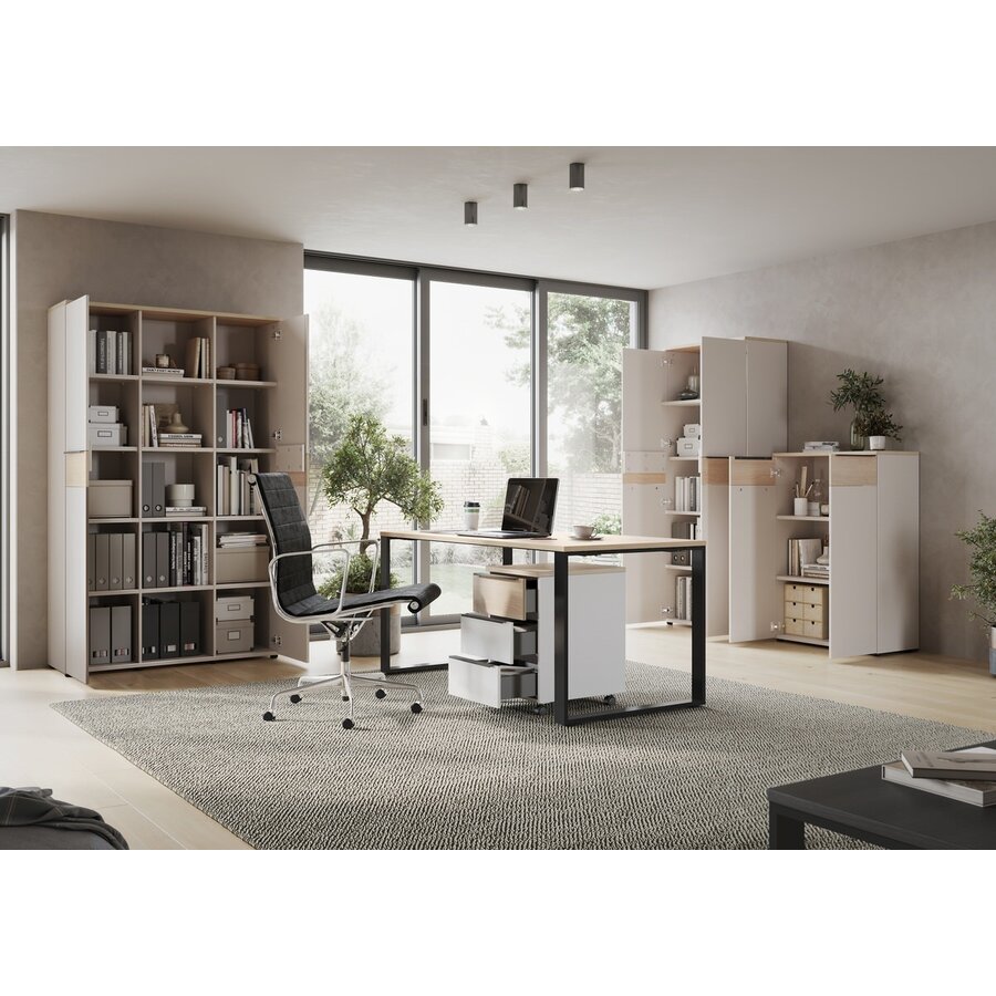 Oviedo Lindberg Eiken / Cashmere Kantoorkast met Open Vakken