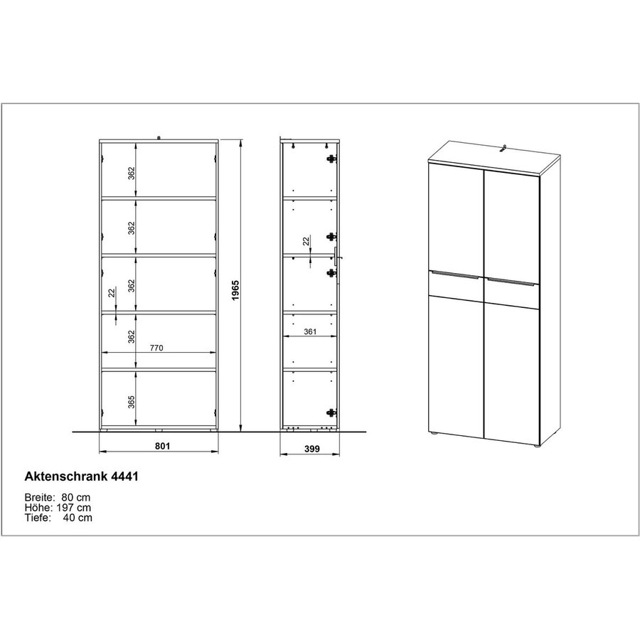 Oviedo Lindberg Eiken / Cashmere Kantoorkast H197
