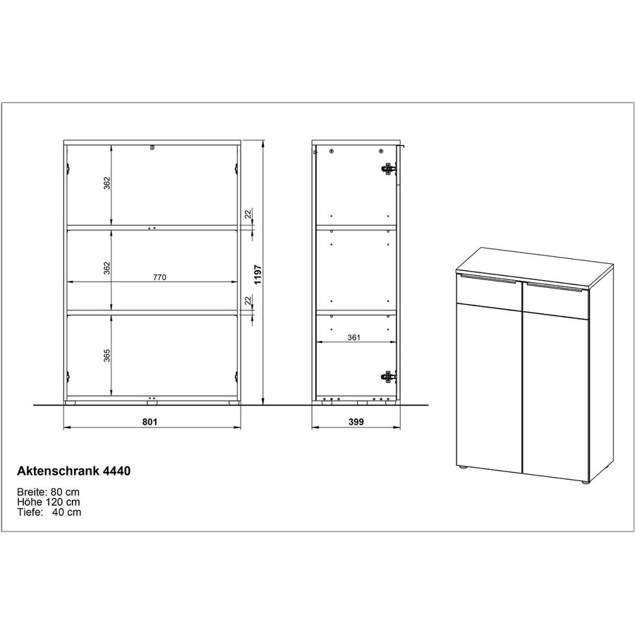 Oviedo Lindberg Eiken / Cashmere Kantoorkast H120