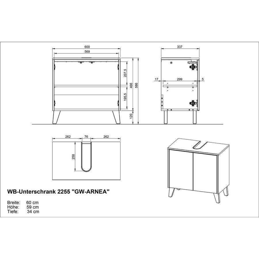 Arnea 60 cm Wastafelonderkast Cashmere