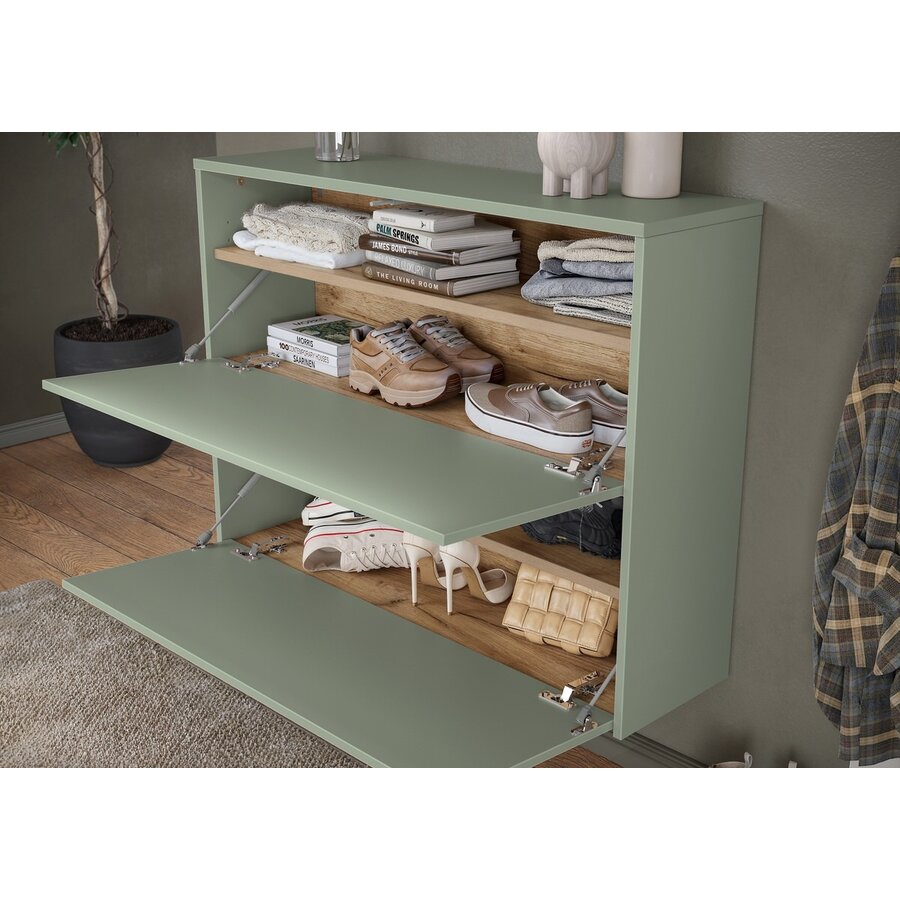 Binetto Taupe Groen / Eiken Multifunctionele Wandkast 2-Kleppen