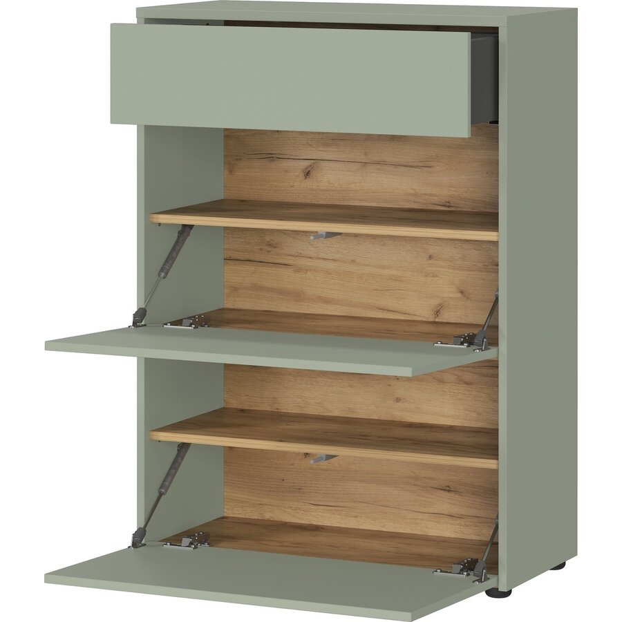 Binetto Taupe Groen / Eiken Schoenenkast 2-Kleppen 1-Lade
