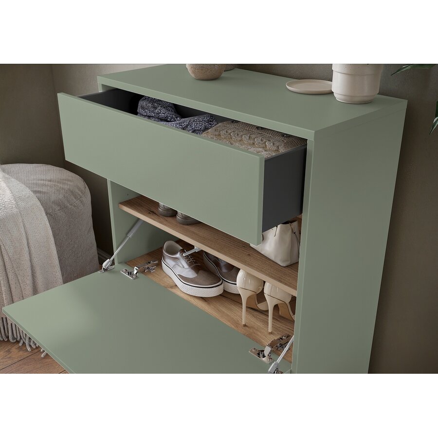Binetto Taupe Groen / Eiken Schoenenkast 2-Kleppen 1-Lade