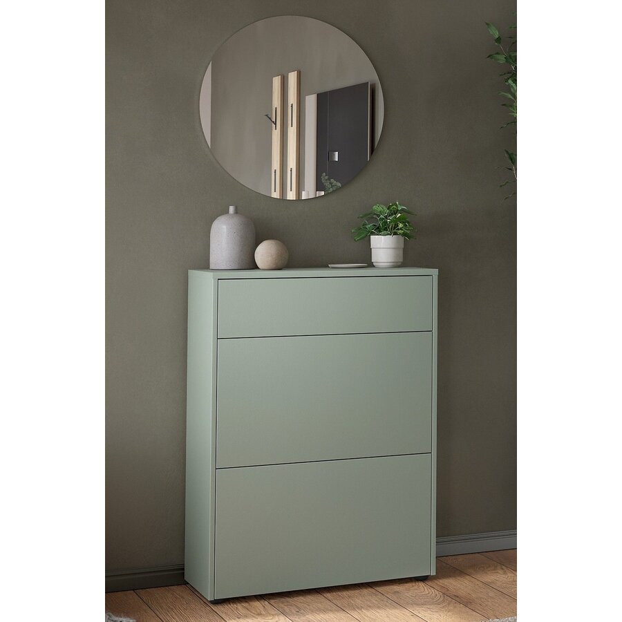 Binetto Taupe Groen / Eiken Schoenenkast 2-Kleppen 1-Lade