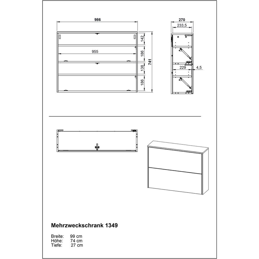 Binetto Cashmere / Eiken Multifunctionele Wandkast 2-Kleppen