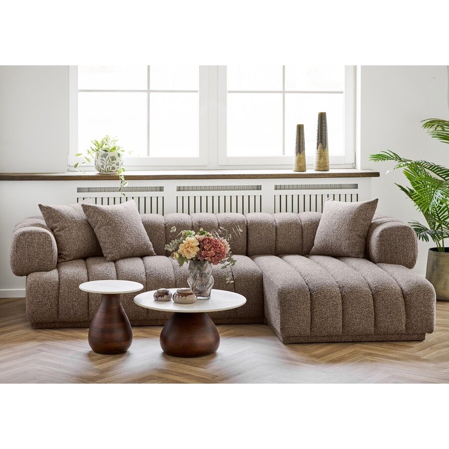 Aurora Bruin 3-Zits Bank + Chaise Lounge Rechts