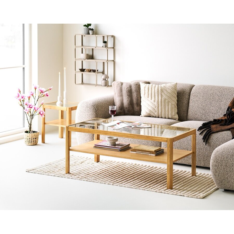 Lourmarin Vierkante Bijzettafel Glas / Eiken