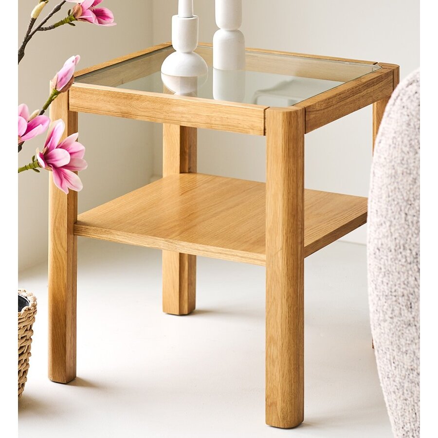 Lourmarin Vierkante Bijzettafel Glas / Eiken