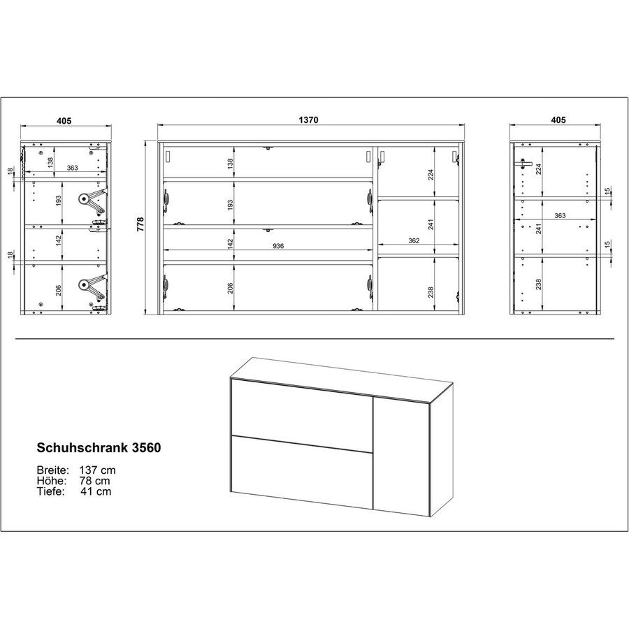 Lomena Cashmere Schoenenkast 2-Kleppen 1-Deur