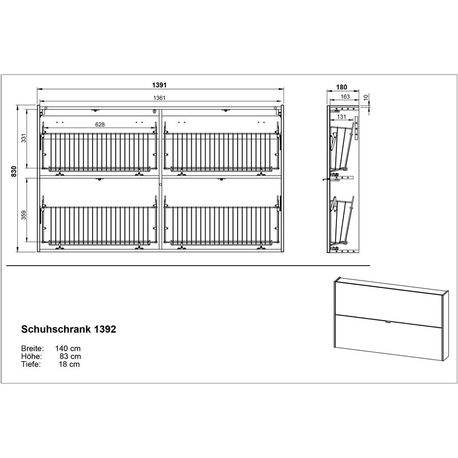 Ameca Toffee / Eiken Schoenenkast 2-Kleppen