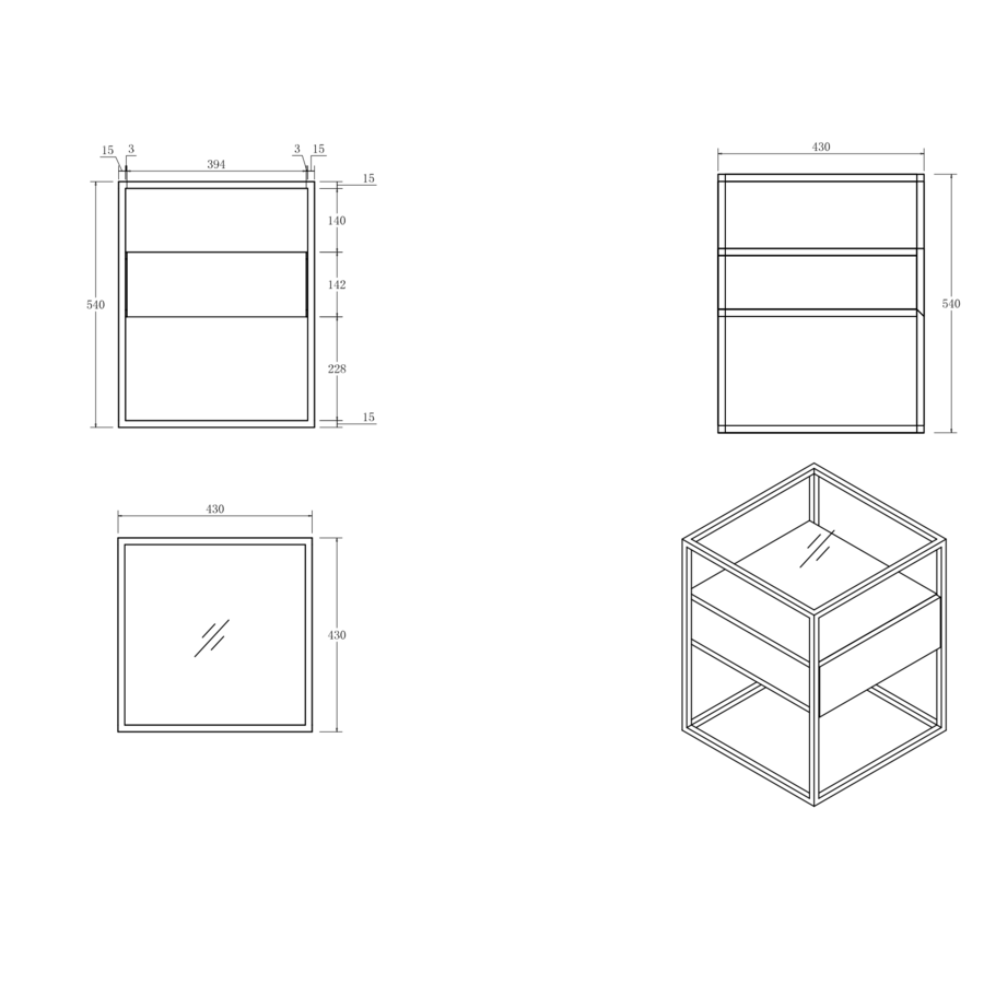 Evora  Bijzettafel Glas Zwart