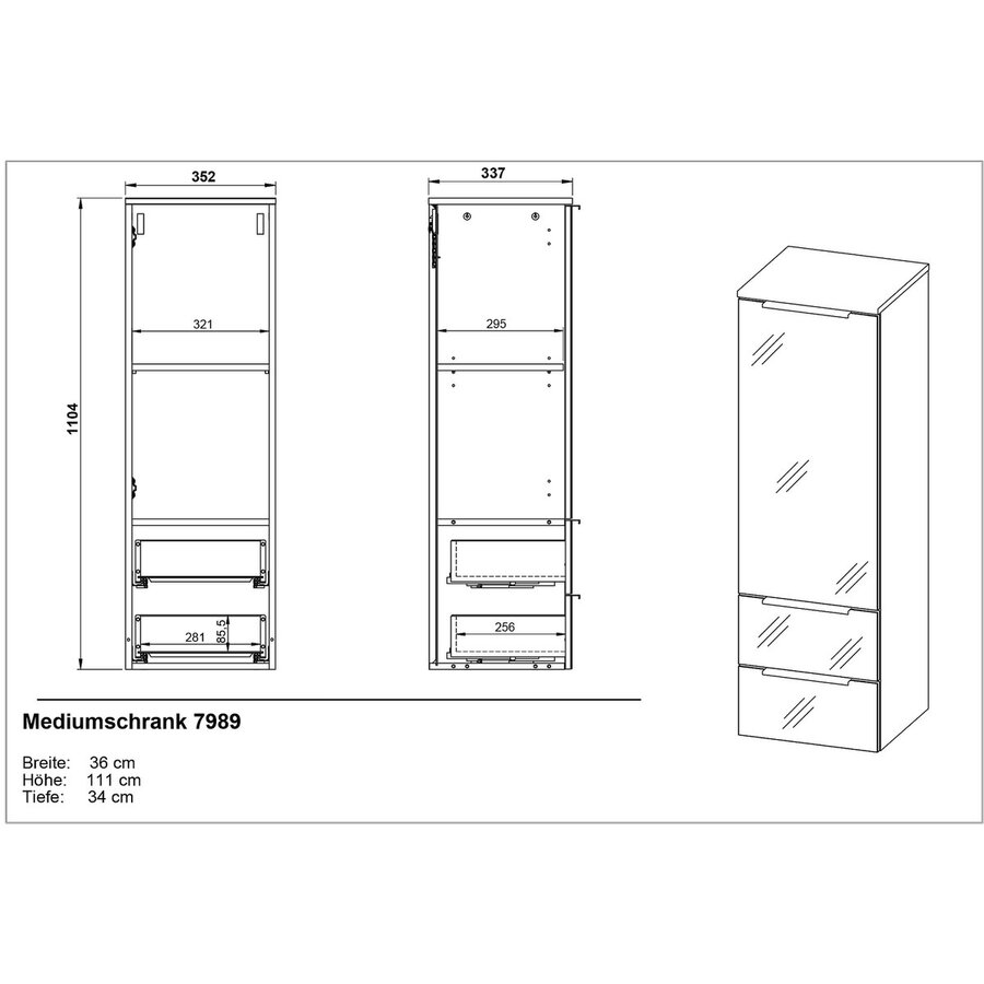 Vasio Badkamerkast Slim Grafiet/Zilvergrijs
