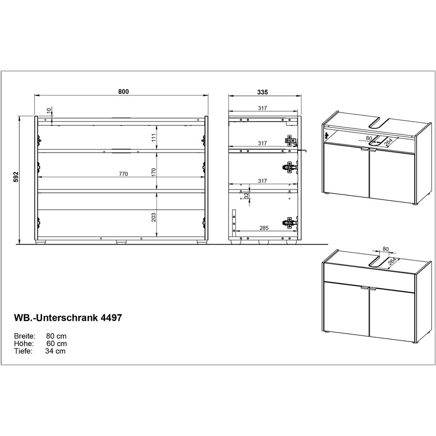 Forano Wit / Eiken Wastafelonderkast 80 cm