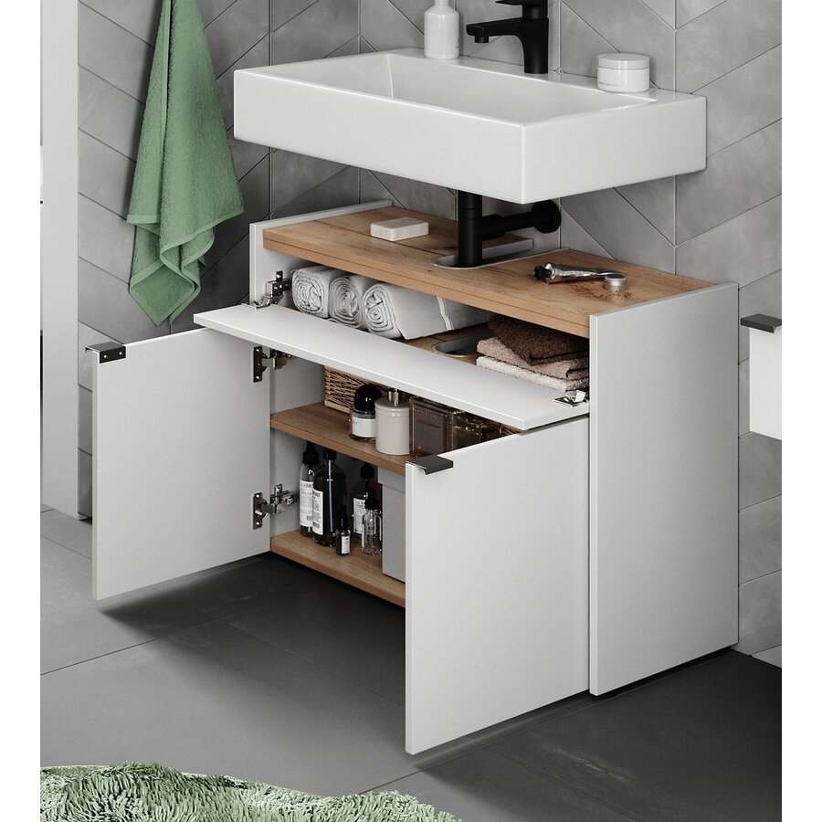 Forano Wit / Eiken Wastafelonderkast 80 cm
