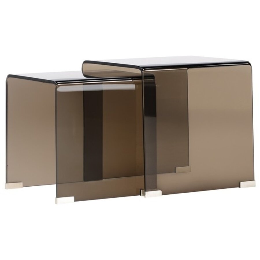 Telemark Bijzettafel Set Bruin Gebogen Glas