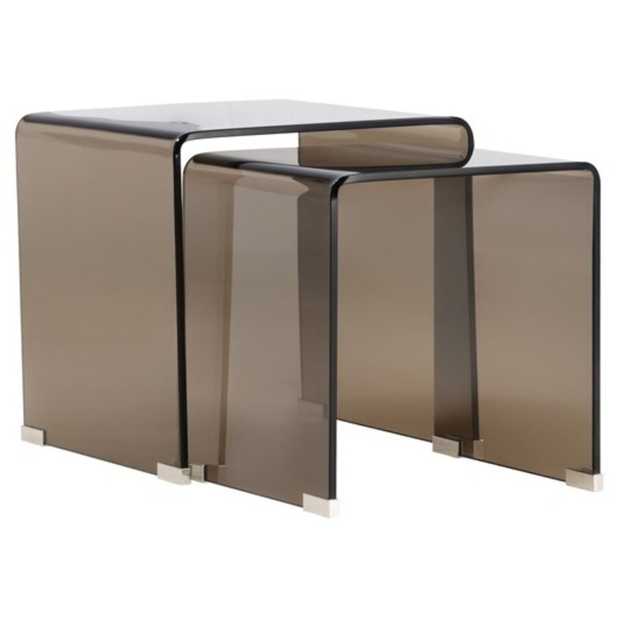 Telemark Bijzettafel Set Bruin Gebogen Glas