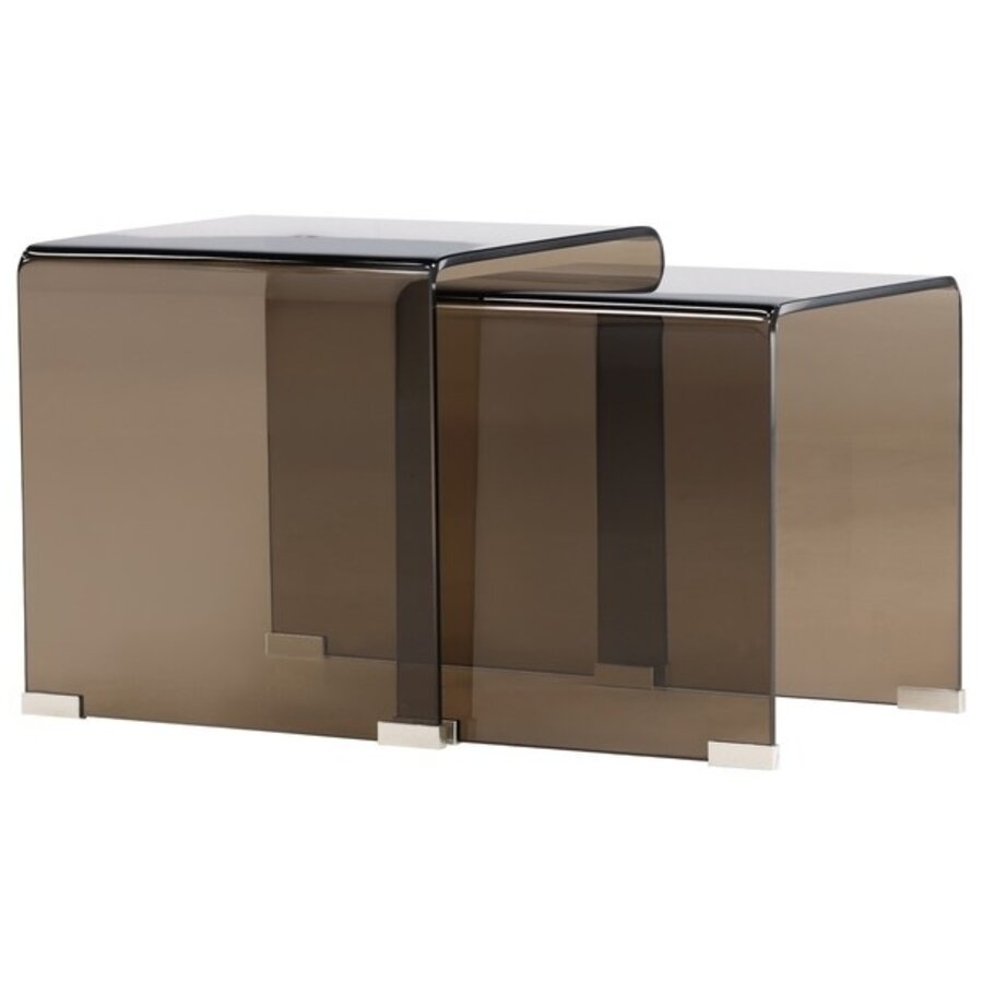 Telemark Bijzettafel Set Bruin Gebogen Glas