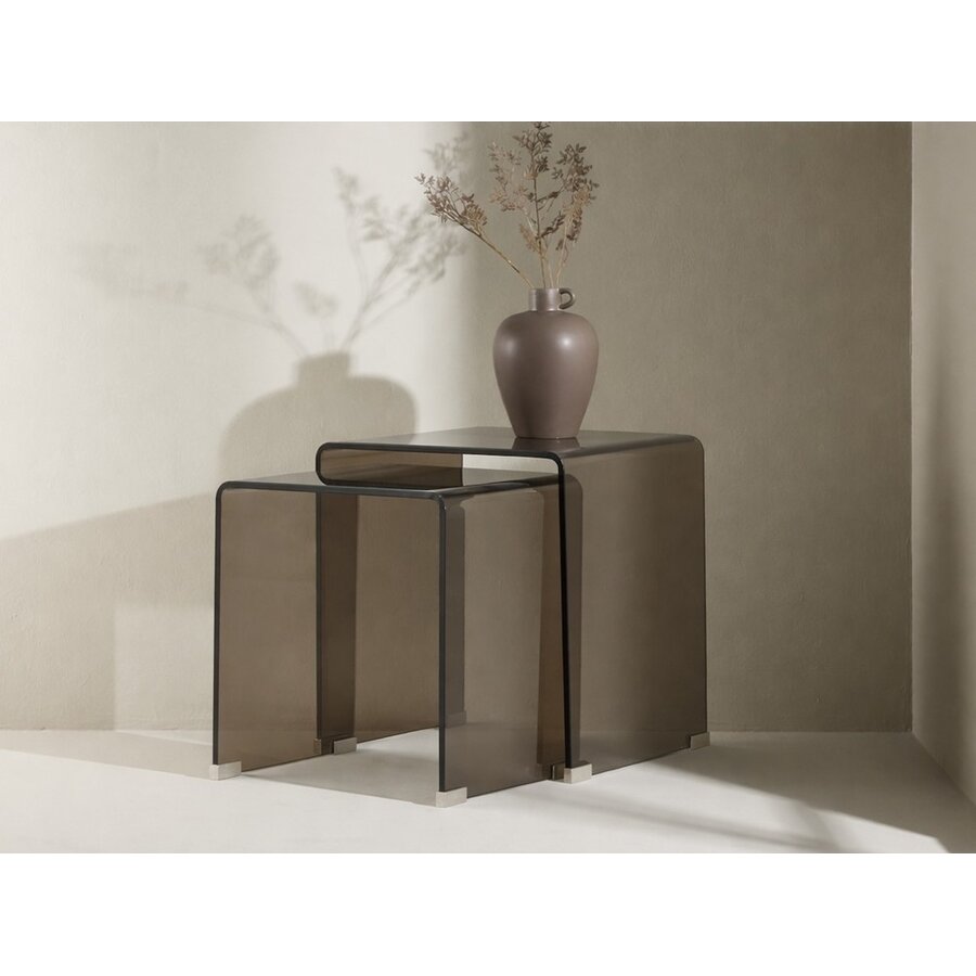 Telemark Bijzettafel Set Bruin Gebogen Glas