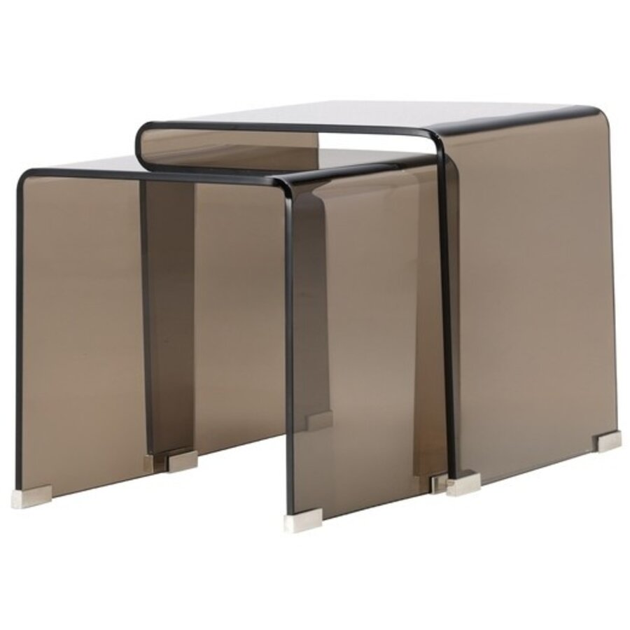 Telemark Bijzettafel Set Bruin Gebogen Glas