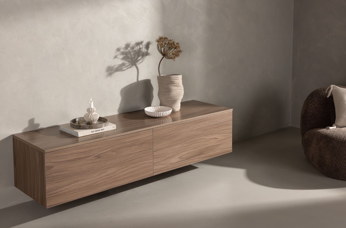 Hjem Interiors Frihamn Walnoot TV Wandmeubel met 2-Lades