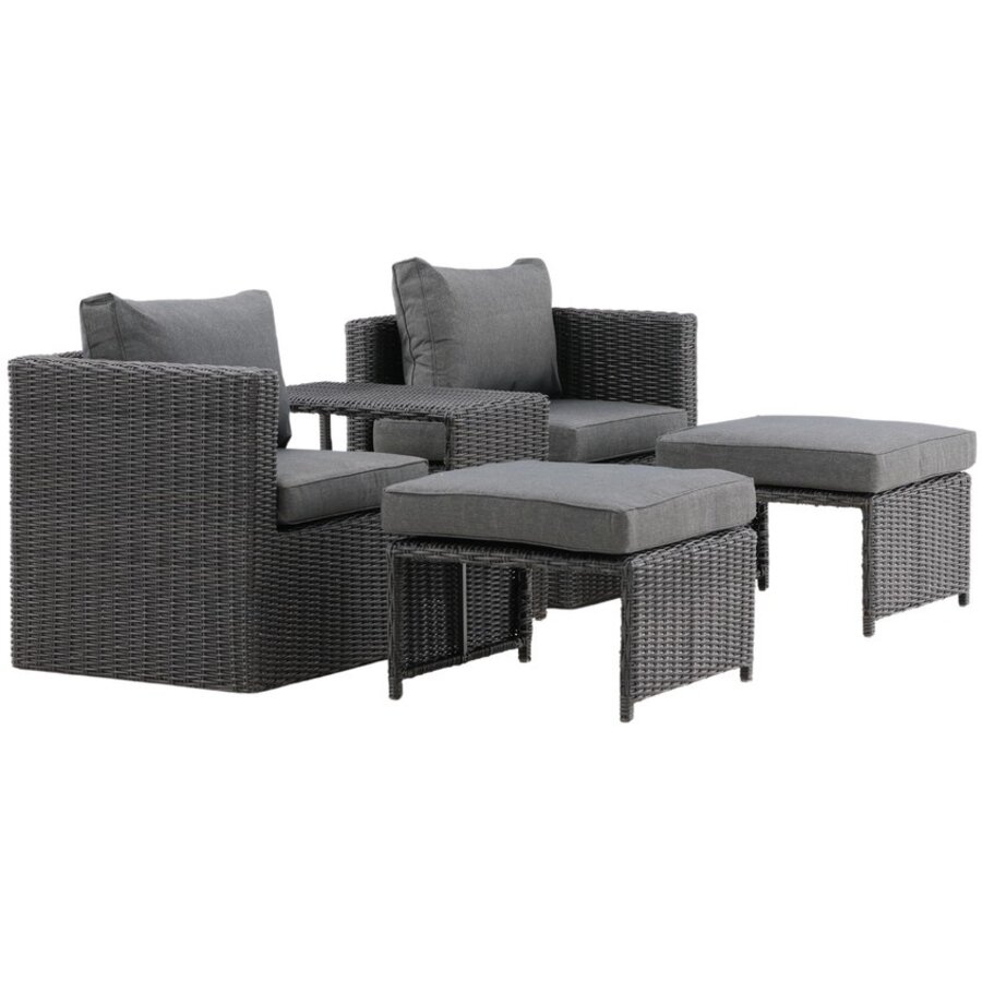 Quad 5-delige Loungeset Zwart Rotan