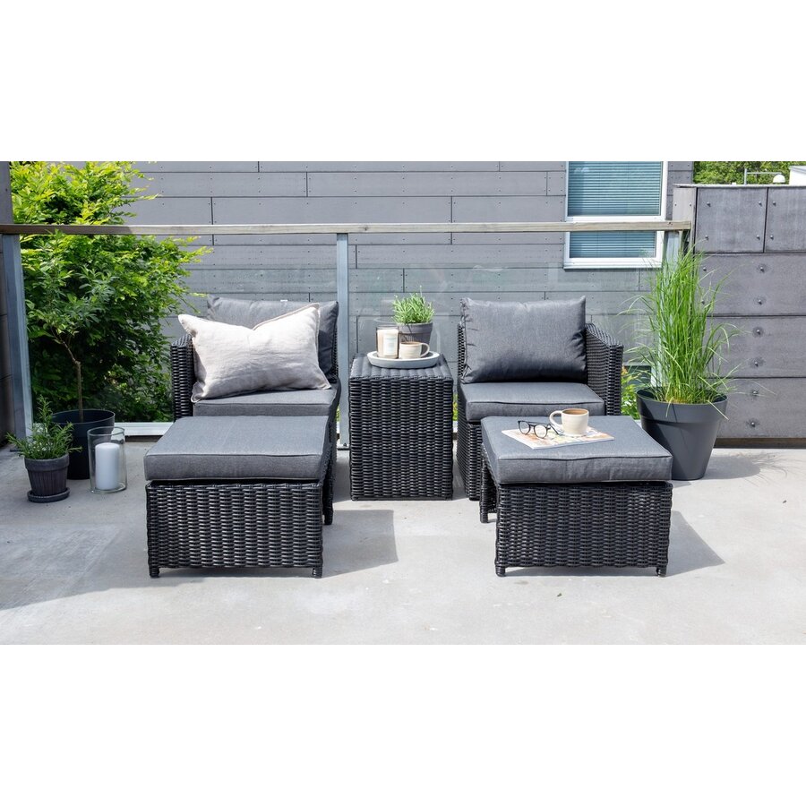 Quad 5-delige Loungeset Zwart Rotan