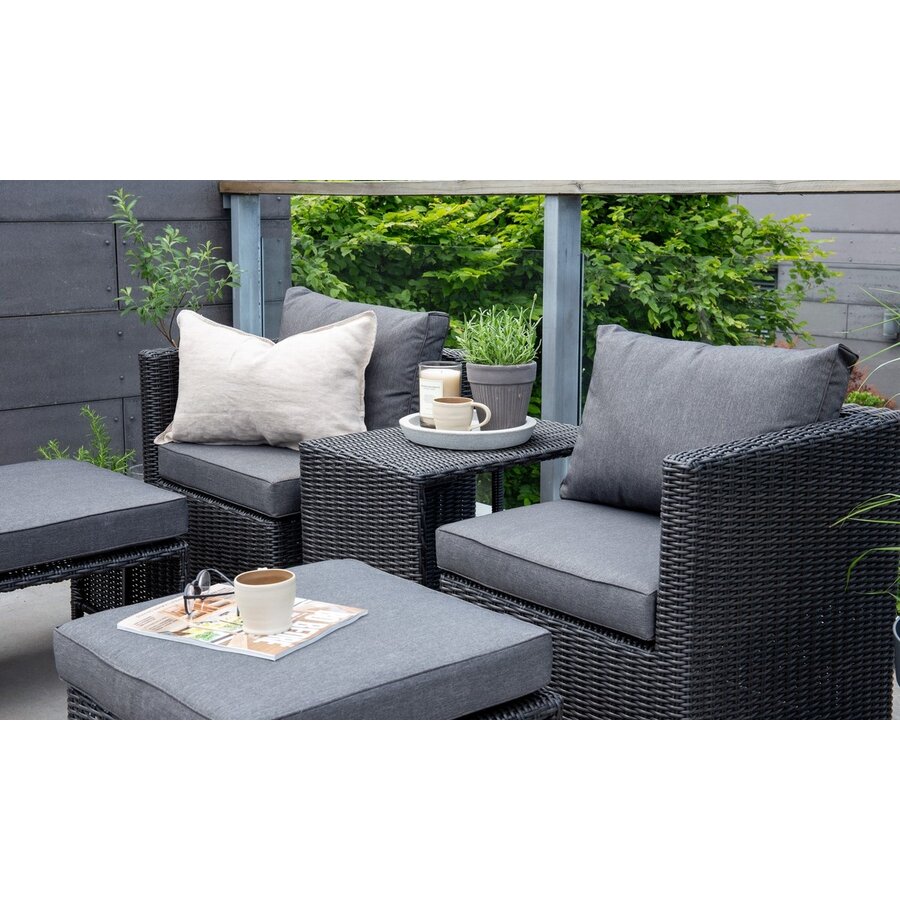 Quad 5-delige Loungeset Zwart Rotan
