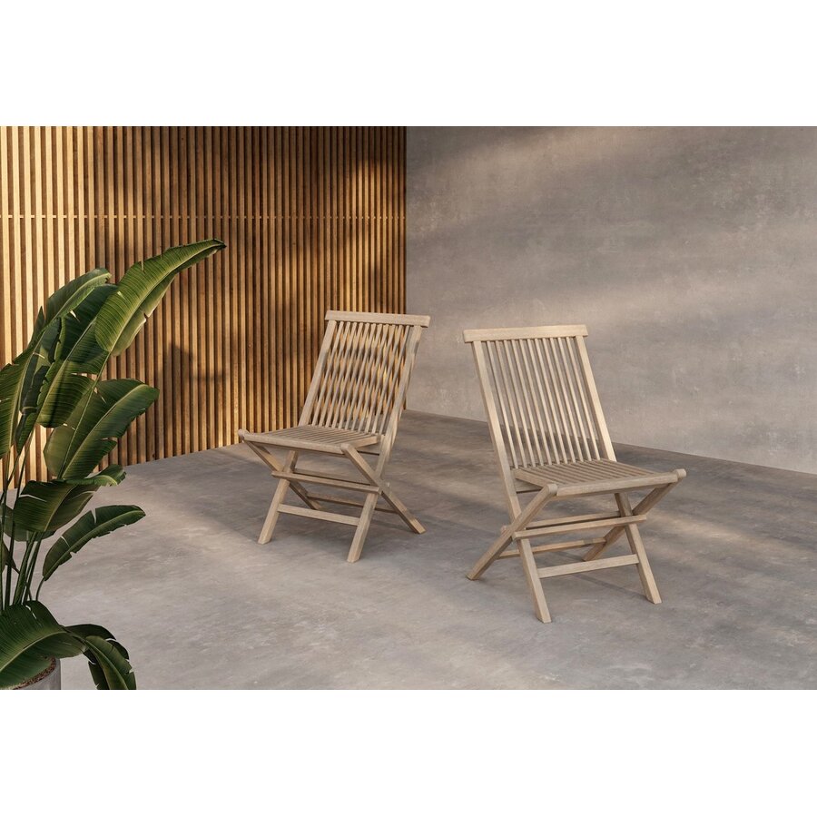 Kenya Teak Tuinstoel White Wash Set van 2