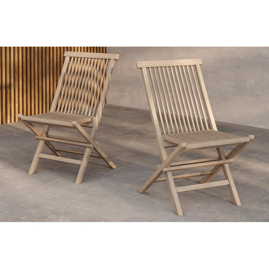 Kenya Teak Tuinstoel White Wash Set van 2
