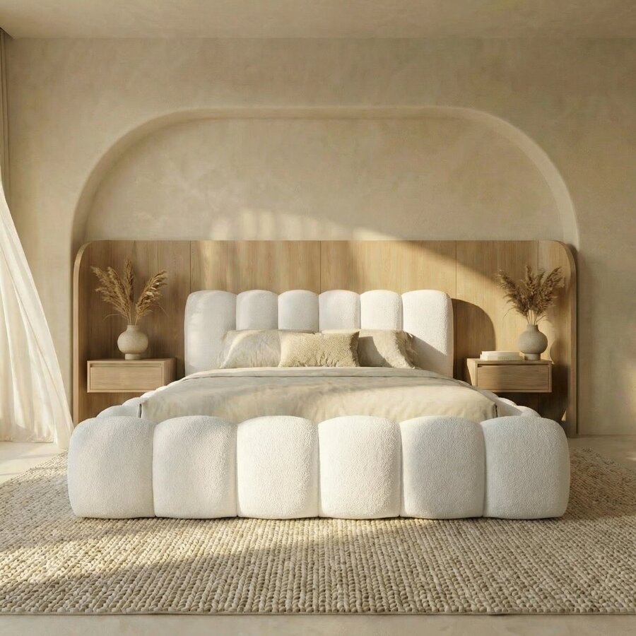 Dallas Slim 140 x 200 cm Gestoffeerd Bed Gebroken Wit