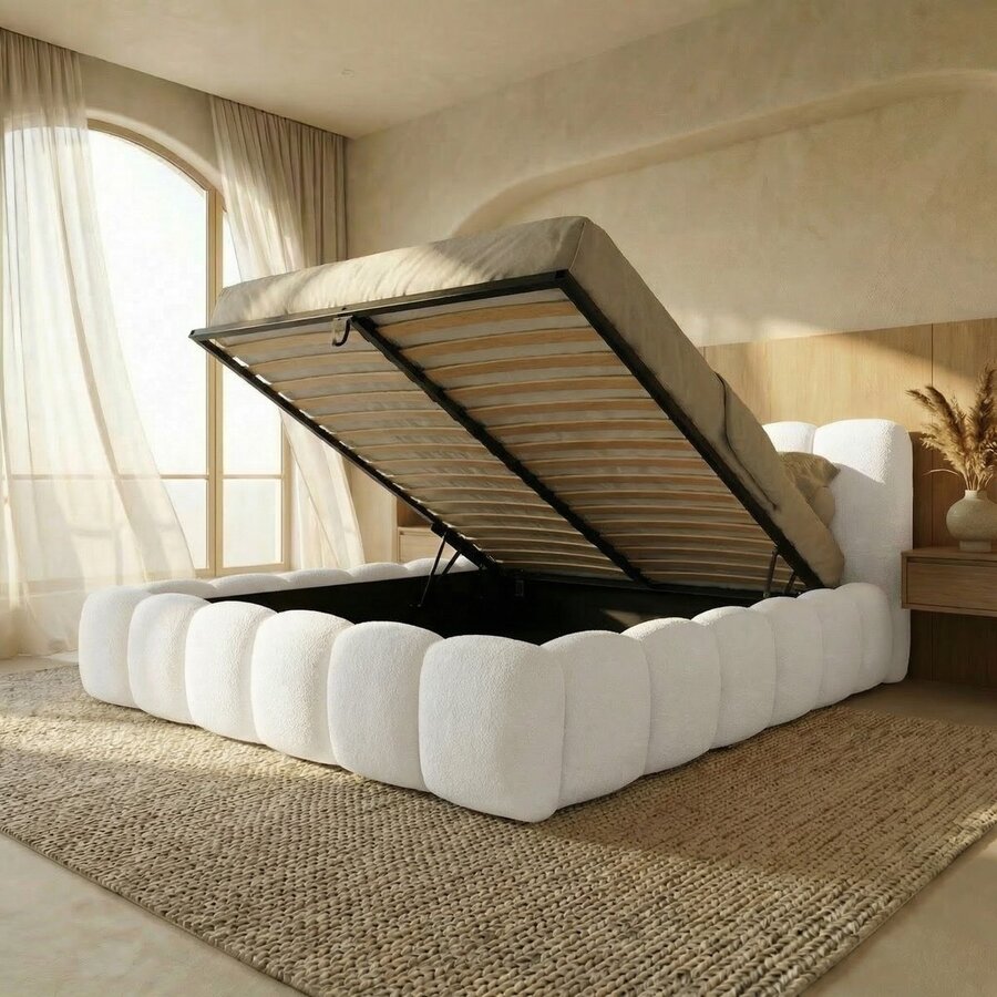 Dallas Slim 160 x 200 cm Gestoffeerd Bed Gebroken Wit