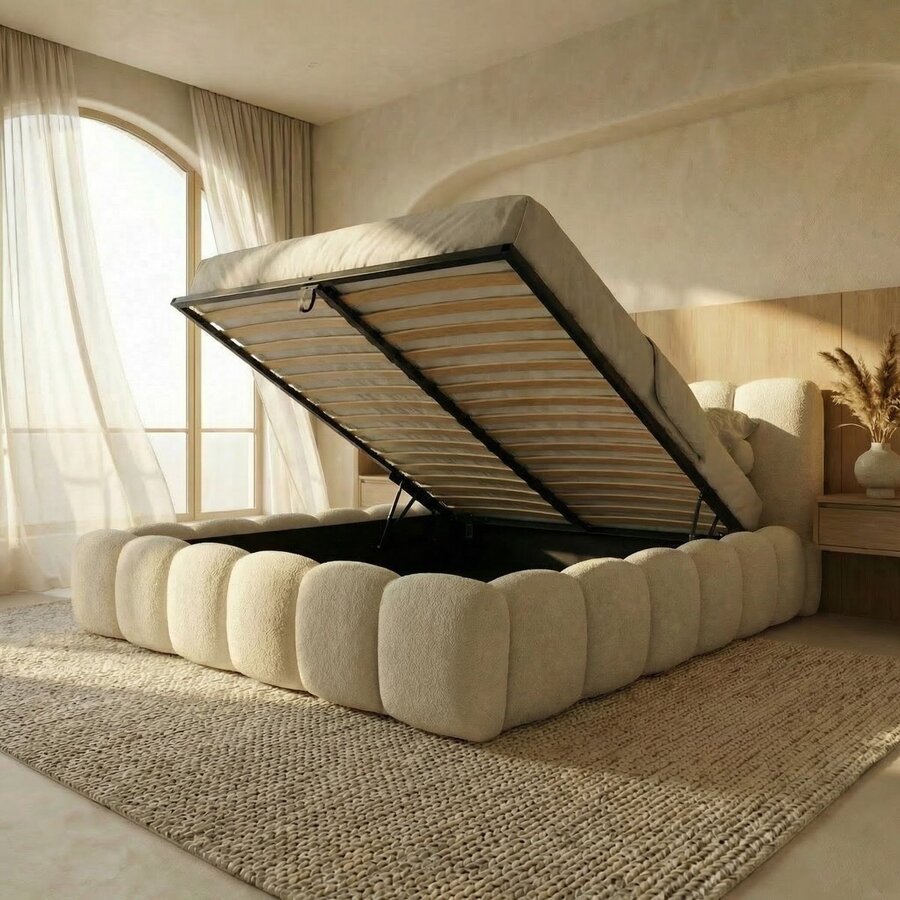 Dallas Slim 140 x 200 cm Gestoffeerd Bed Lichtbeige