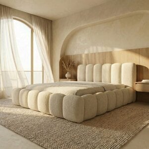 Trae Mobler Dallas Slim 200 x 200 cm Gestoffeerd Bed Lichtbeige