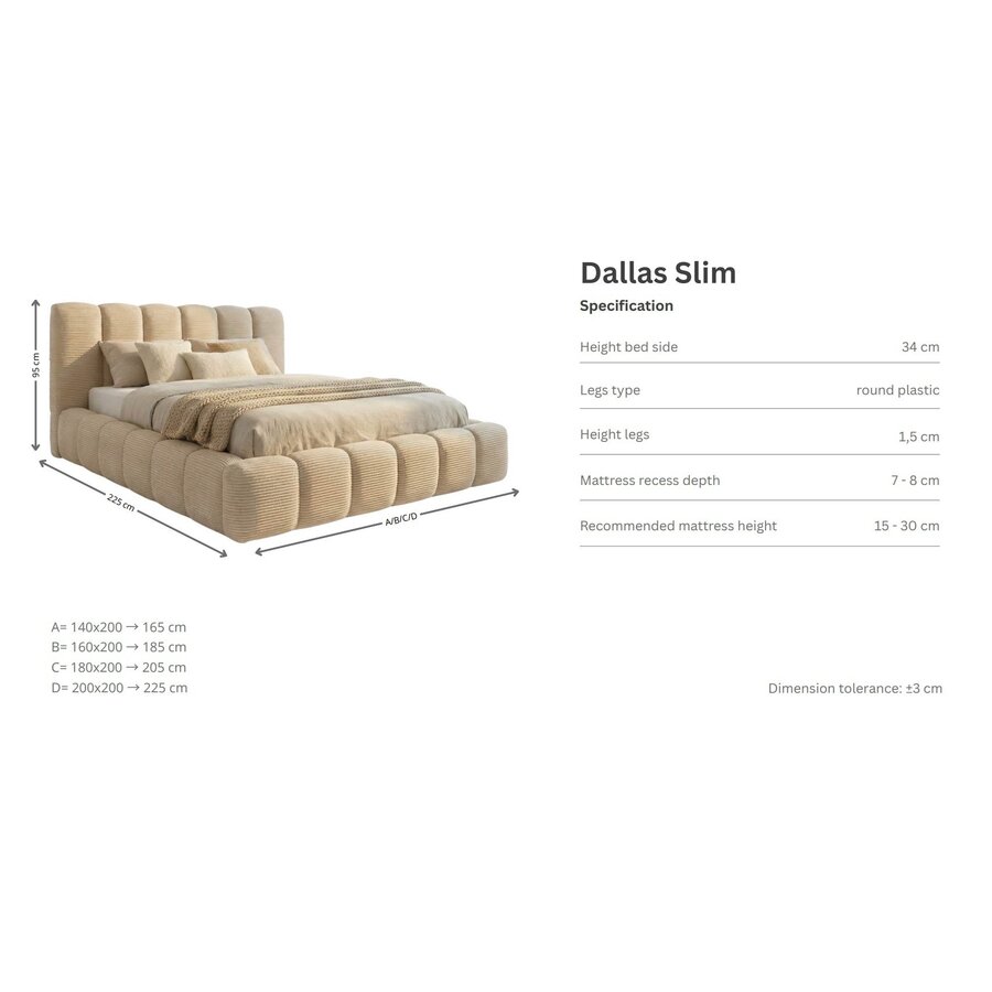 Dallas Slim 180 x 200 cm Gestoffeerd Bed Velvet Bruin