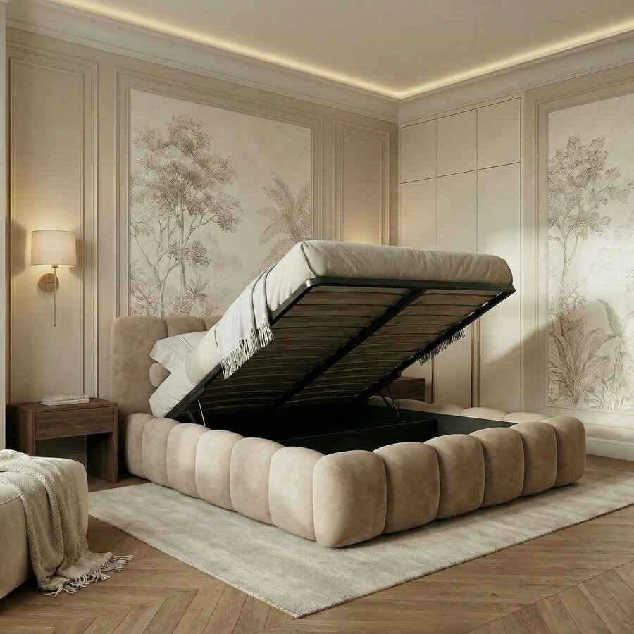 Dallas Slim 180 x 200 cm Gestoffeerd Bed Velvet Beige