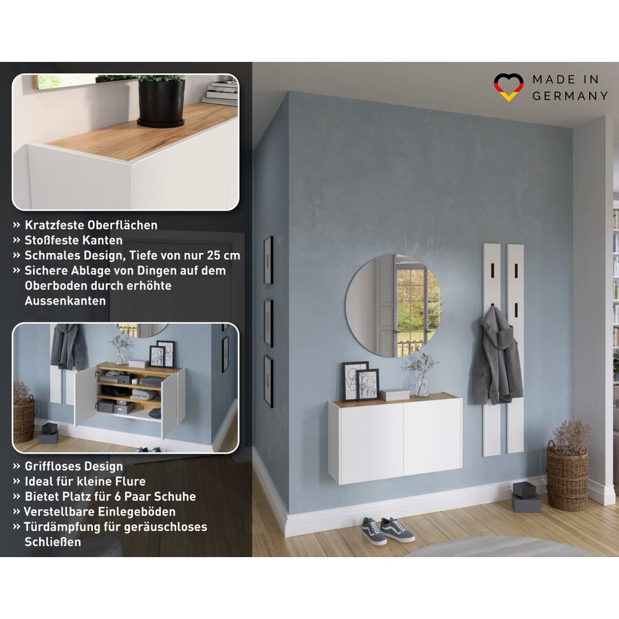 Libbiano Wit/Eiken Schoenenkast 2-Deuren