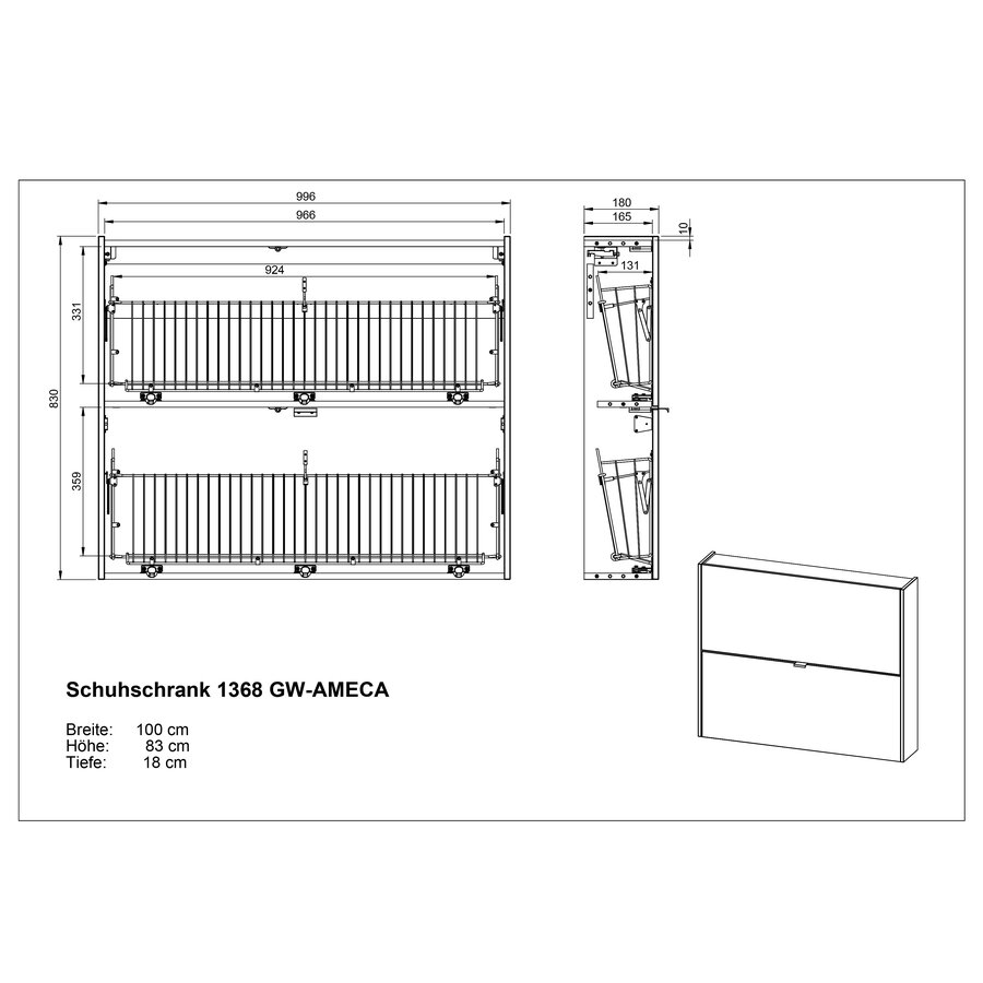 Ameca Taupe Groen / Eiken Schoenenkast 2-Kleppen W100 cm