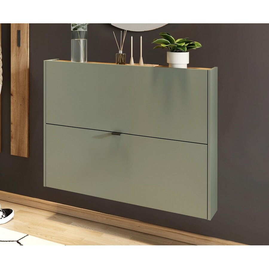 Ameca Taupe Groen / Eiken Schoenenkast 2-Kleppen W100 cm