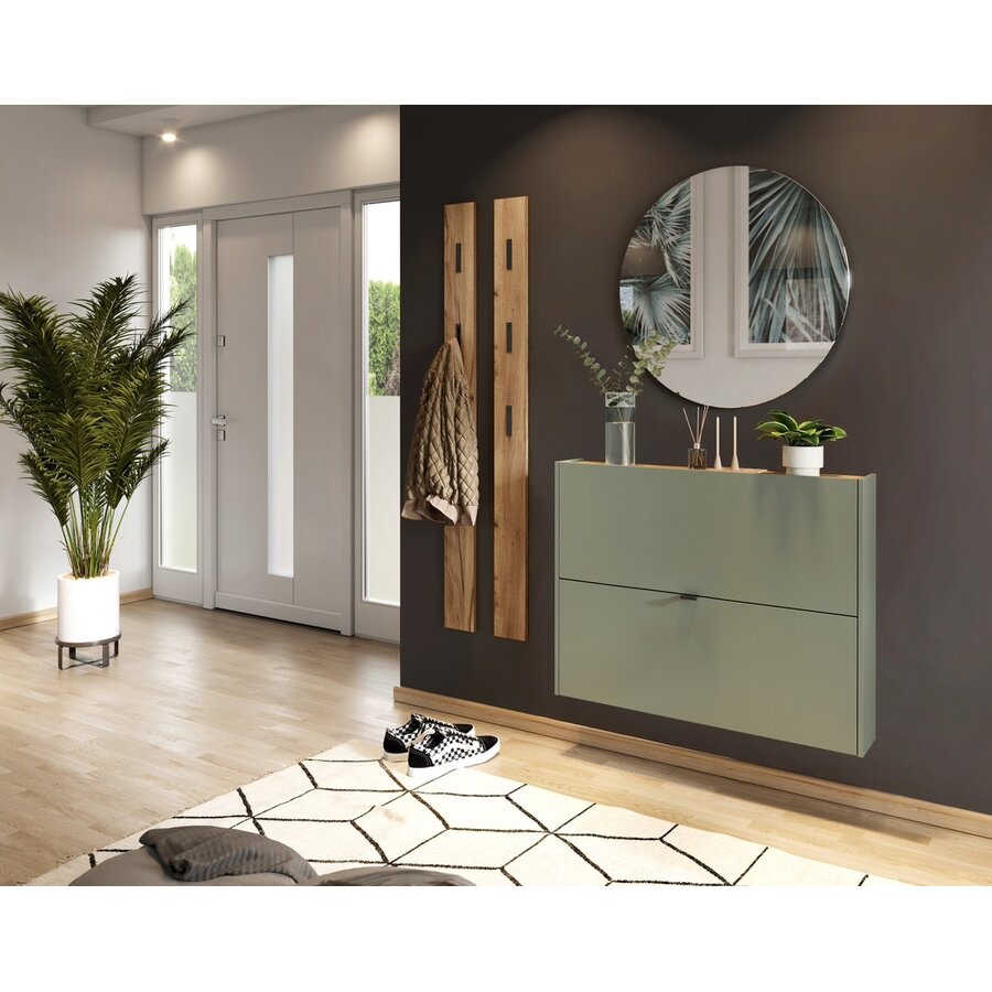 Ameca Taupe Groen / Eiken Schoenenkast 2-Kleppen W100 cm